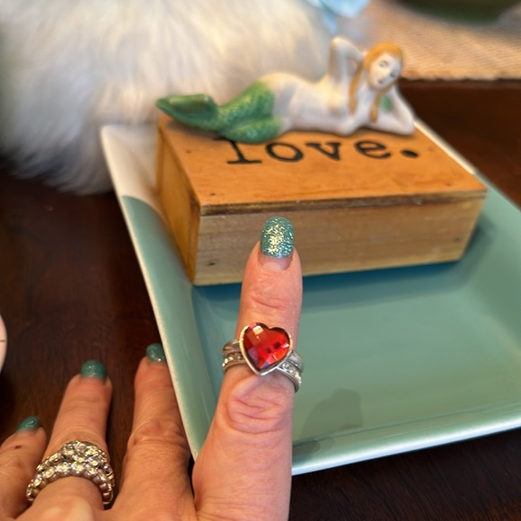 Brighton TRUE HEART Red Swarovski Crystal large faceted Heart silver Ring RARE - Picture 8 of 16